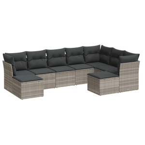 Set muebles jardín 9 pzas y cojines ratán sintético gris claro H