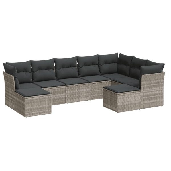 Set muebles jardín 9 pzas y cojines ratán sintético gris claro M 2