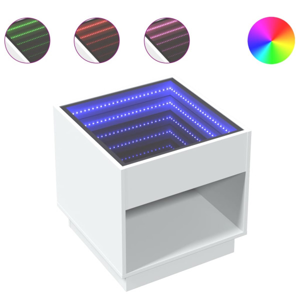 Mesa de cabeceira com luzes LED Infinity 50x50x50 cm branco M 2