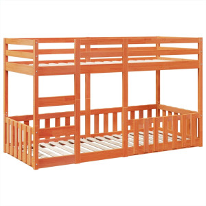 Litera de madera maciza de pino marrón cera 80x200 cm H