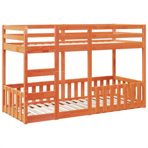 Litera de madera maciza de pino marrón cera 75x190 cm H