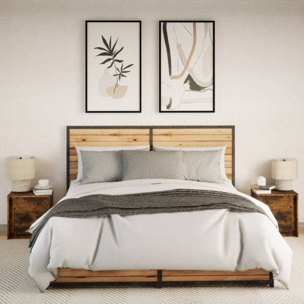 Mesita de noche luces LED 2 uds madera ingeniería roble ahumado M 4