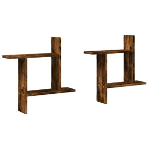 Estantes pared 2 uds madera ingeniería roble ahumado 50x12x50cm H