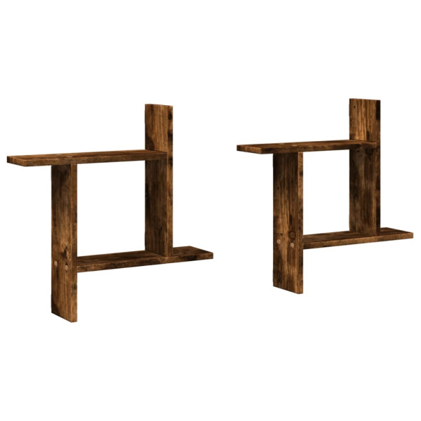 Prateleiras de parede 2 pcs derivados madeira carvalho fumado M 2