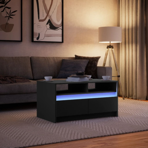 Mesa de centro con luces LED madera de ingeniería negra M 5