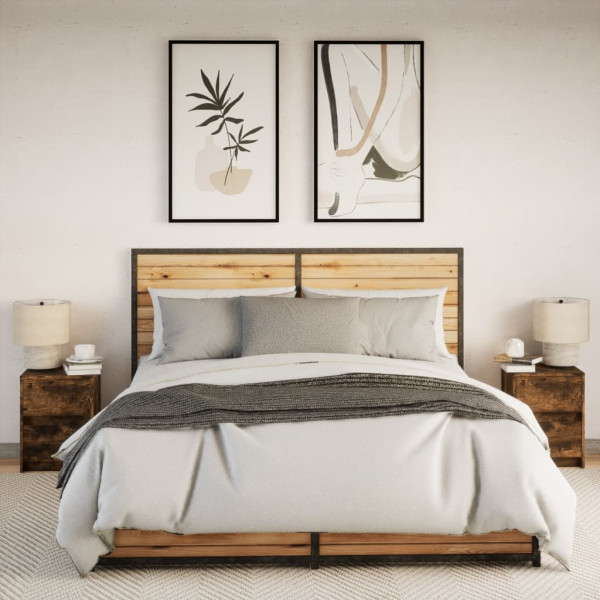 Mesita de noche luces LED 2 uds madera ingeniería roble ahumado M 4