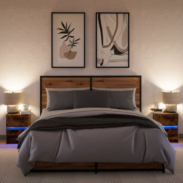 Mesas cabeceira c/ LEDs 2 pcs derivados madeira carvalho fumado M 5