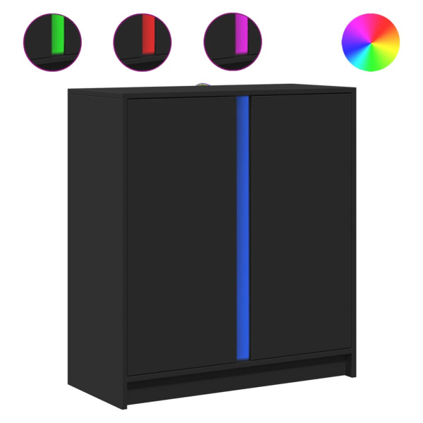 Aparador con luces LED madera de ingeniería negro 77x34x85 cm M 2