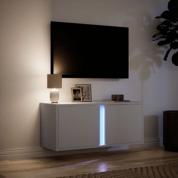 Mueble de TV de pared con luces LED blanco 80x31x35 cm M 5