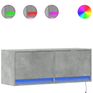 Mueble de TV de pared con luces LED gris hormigón 100x31x35 cm H