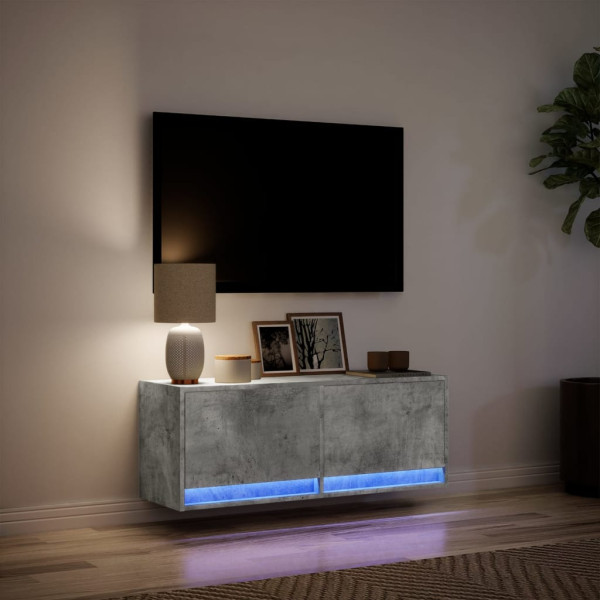 Mueble de TV de pared con luces LED gris hormigón 100x31x35 cm M 5