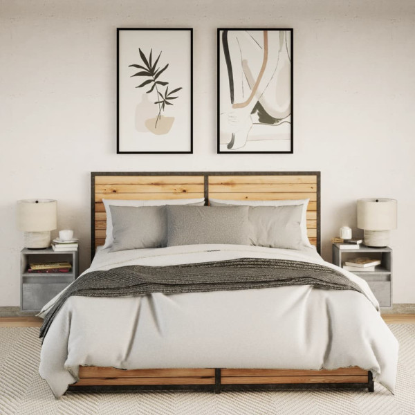 Mesitas de noche de pared con luces LED 2 uds gris hormigón M 5