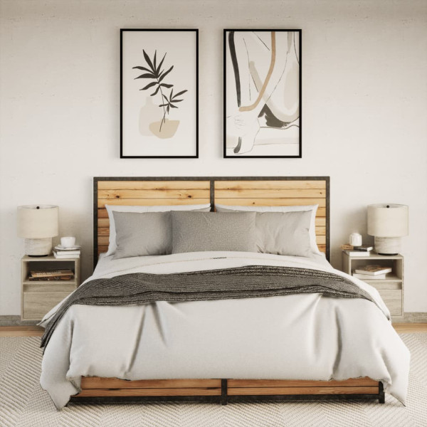 Mesas de cabeceira de parede com luzes LED 2pcs carvalho sonoma M 5