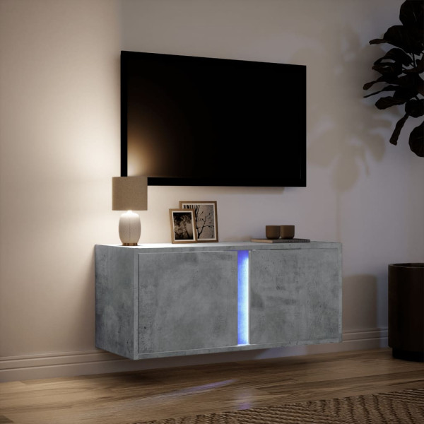 Mueble de TV de pared con luces LED gris hormigón 80x31x35 cm M 5
