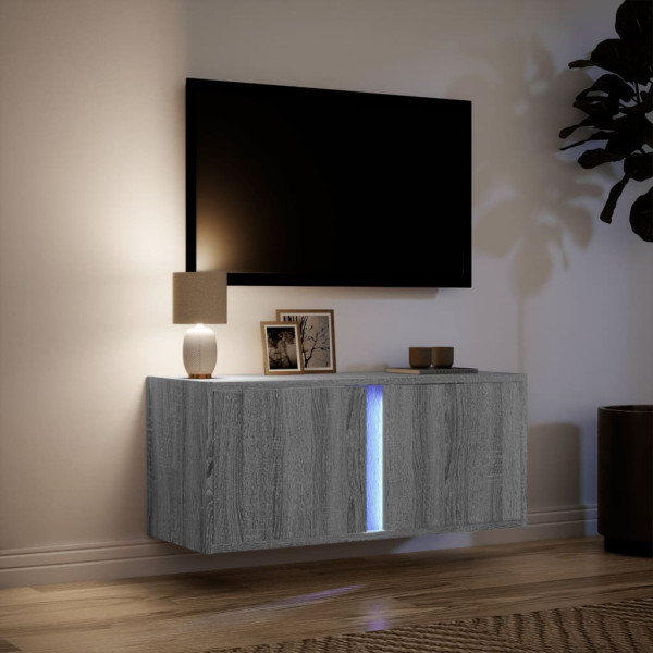 Mueble de TV de pared con luces LED gris Sonoma 80x31x35 cm M 5