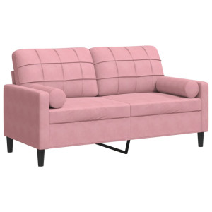 Sofá 2 lugares c/ almofadas decorativas 140 cm veludo rosa H