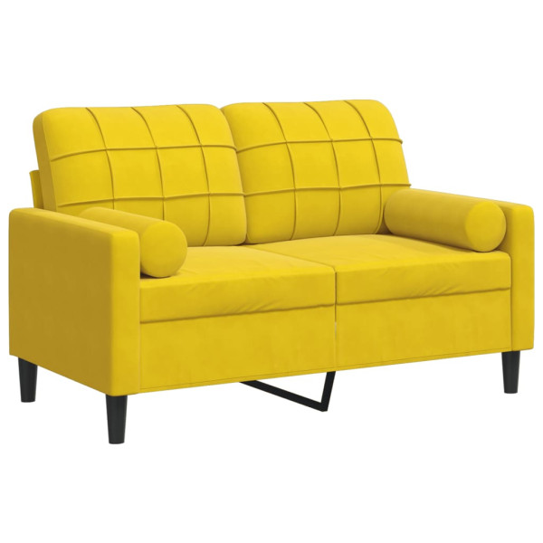 Sofá 2 lugares c/ almofadas decorativas 120 cm veludo amarelo M 2