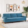 Sofá 3 lugares c/ almofadas decorativas 210 cm veludo azul 1