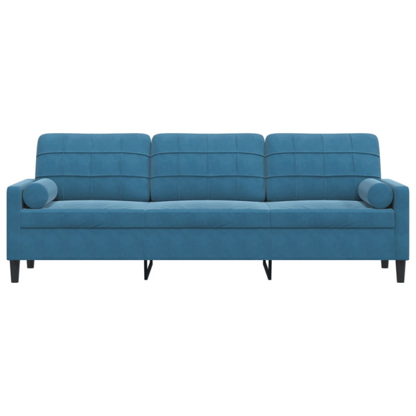 Sofá 3 lugares c/ almofadas decorativas 210 cm veludo azul M 3