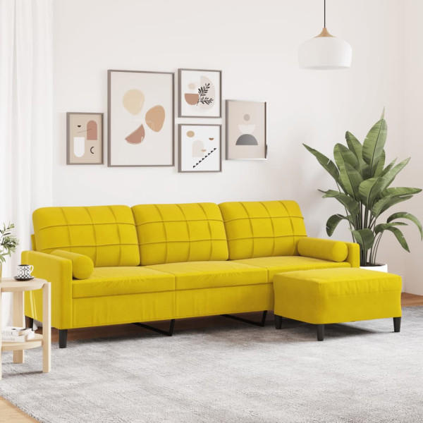 Sofá de 3 plazas con taburete terciopelo amarillo 210 cm D