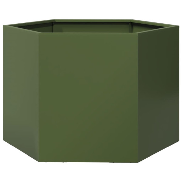 Vaso/floreira de jardim hexagonal 69x60x45cm aço verde azeitona M 2