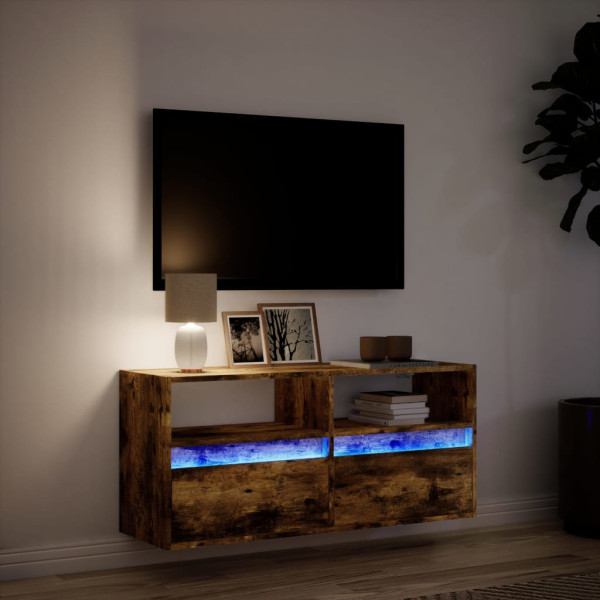 Mueble de TV de pared con luces LED roble ahumado 100x31x45 cm M 5
