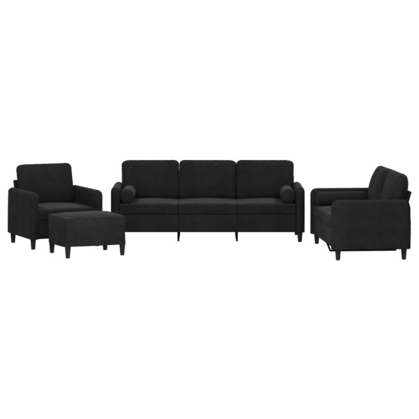 4 pcs conjunto de sofás com almofadas veludo preto M 2