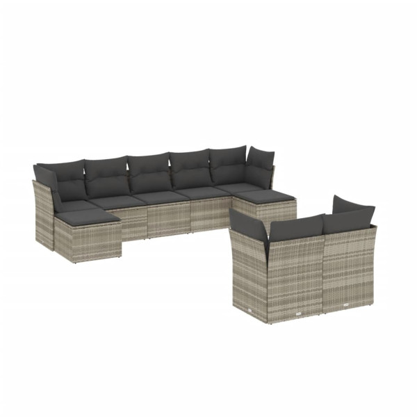 Set muebles jardín 9 pzas y cojines ratán sintético gris claro M 2