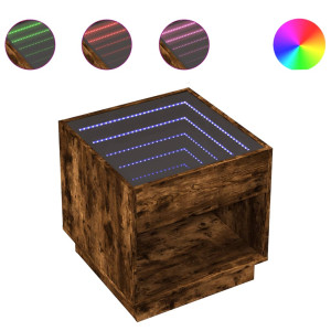 Mesita de noche con Infinity LED roble ahumado 50x50x50 cm H