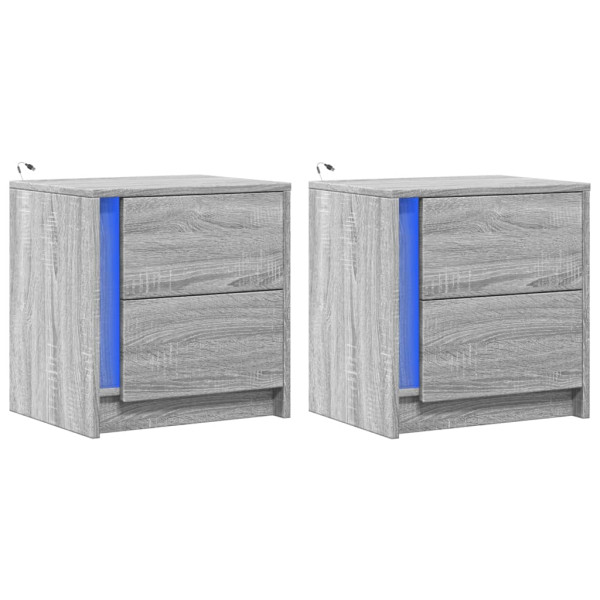 Mesitas de noche luces LED 2 uds madera ingeniería gris Sonoma M 3
