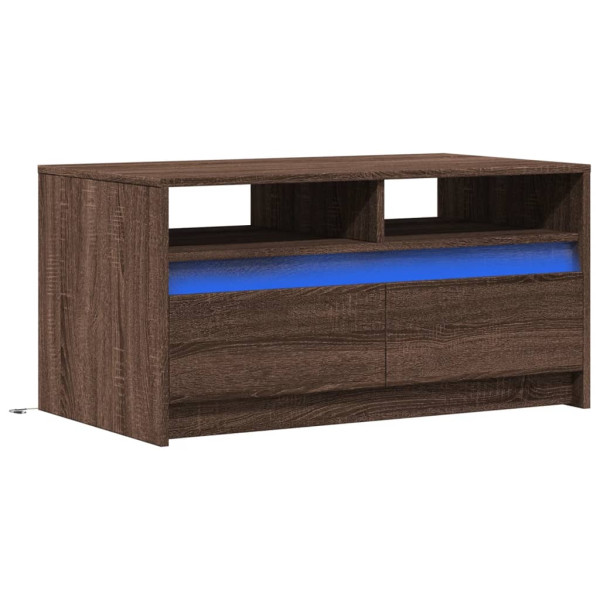 Mesa de centro con luces LED madera de ingeniería marrón roble M 3