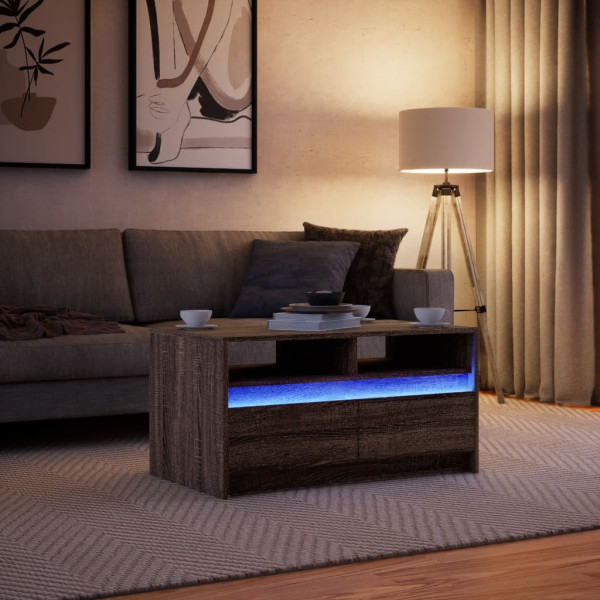 Mesa de centro con luces LED madera de ingeniería marrón roble M 5