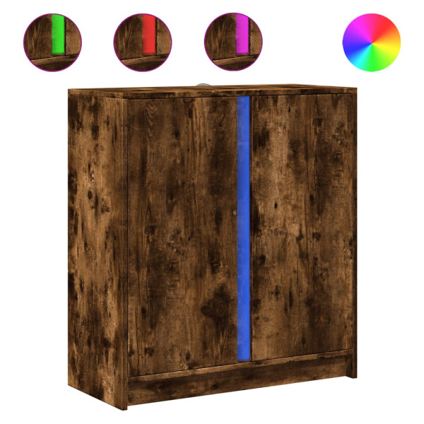 Aparador con LED madera ingeniería roble ahumado 77x34x85 cm M 2
