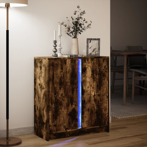 Aparador con LED madera ingeniería roble ahumado 77x34x85 cm M 5