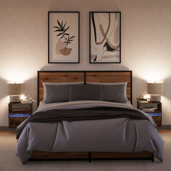 Muebles TV de pared luces LED 2 uds roble ahumado 41x31x45 cm M 5