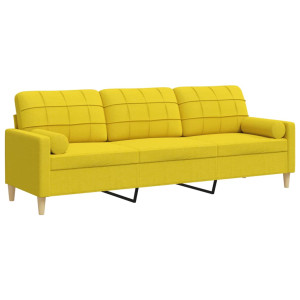 Sofá 3 lug. c/ almofadas decorativas 210cm tecido amarelo-claro H