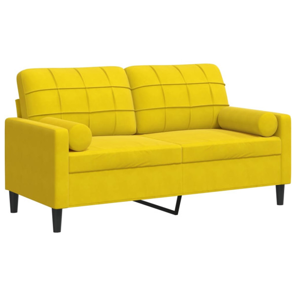Sofá 2 lugares c/ almofadas decorativas 140 cm veludo amarelo M 2