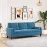 Sofá 3 lugares c/ almofadas decorativas 180 cm veludo azul 1