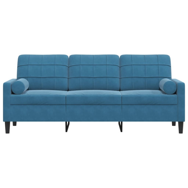 Sofá 3 lugares c/ almofadas decorativas 180 cm veludo azul M 3