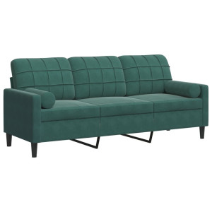 Sofá 3 lug. c/ almofadas decorativas 180 cm veludo verde-escuro H