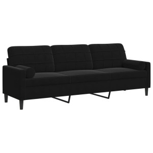 Sofá 3 lugares c/ almofadas decorativas 210 cm veludo preto H
