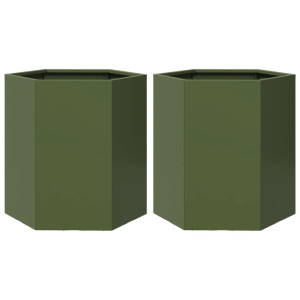 Vasos floreiras de jardim 2 pcs hexagonal 46x40x45 cm aço verde H
