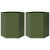 Vasos floreiras de jardim 2 pcs hexagonal 46x40x45 cm aço verde 2