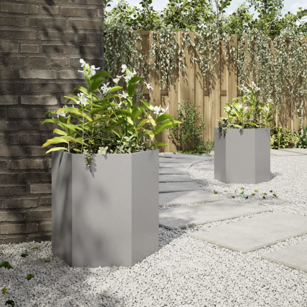 Vasos floreiras de jardim 2 pcs hexagonal 46x40x45 cm aço inox. M 4