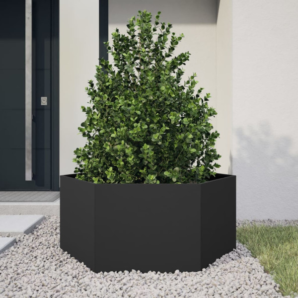 Vaso/floreira de jardim hexagonal 104x90x45 cm aço preto M 2
