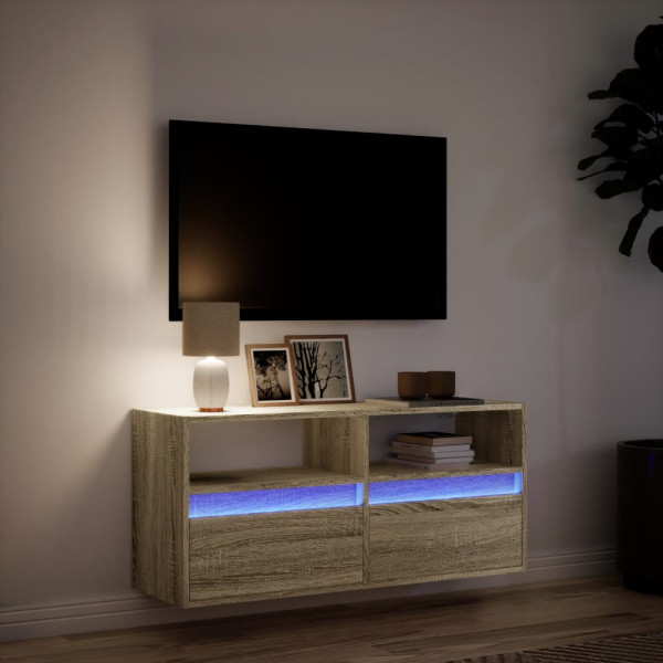 Mueble de TV de pared con luces LED roble Sonoma 100x31x45 cm M 5