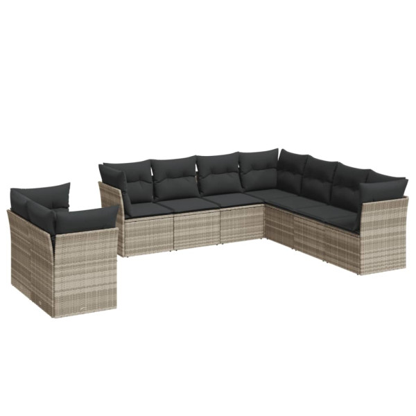 Set muebles jardín 9 pzas y cojines ratán sintético gris claro M 2