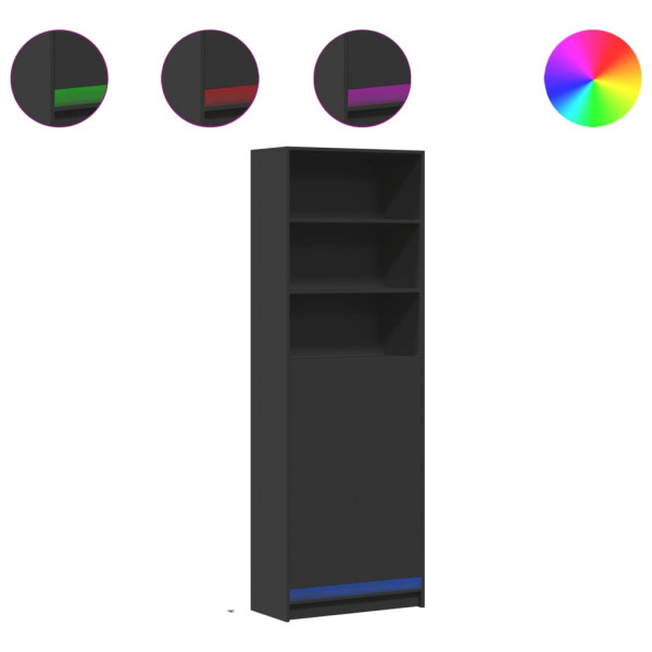 Aparador con LED madera de ingeniería negro 69x32.5x200 cm M 2