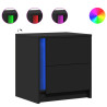 Mesitas de noche con luces LED 2 uds madera ingeniería negra 3