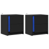 Mesas de cabeceira c/ luzes LED 2 pcs derivados madeira preto 2